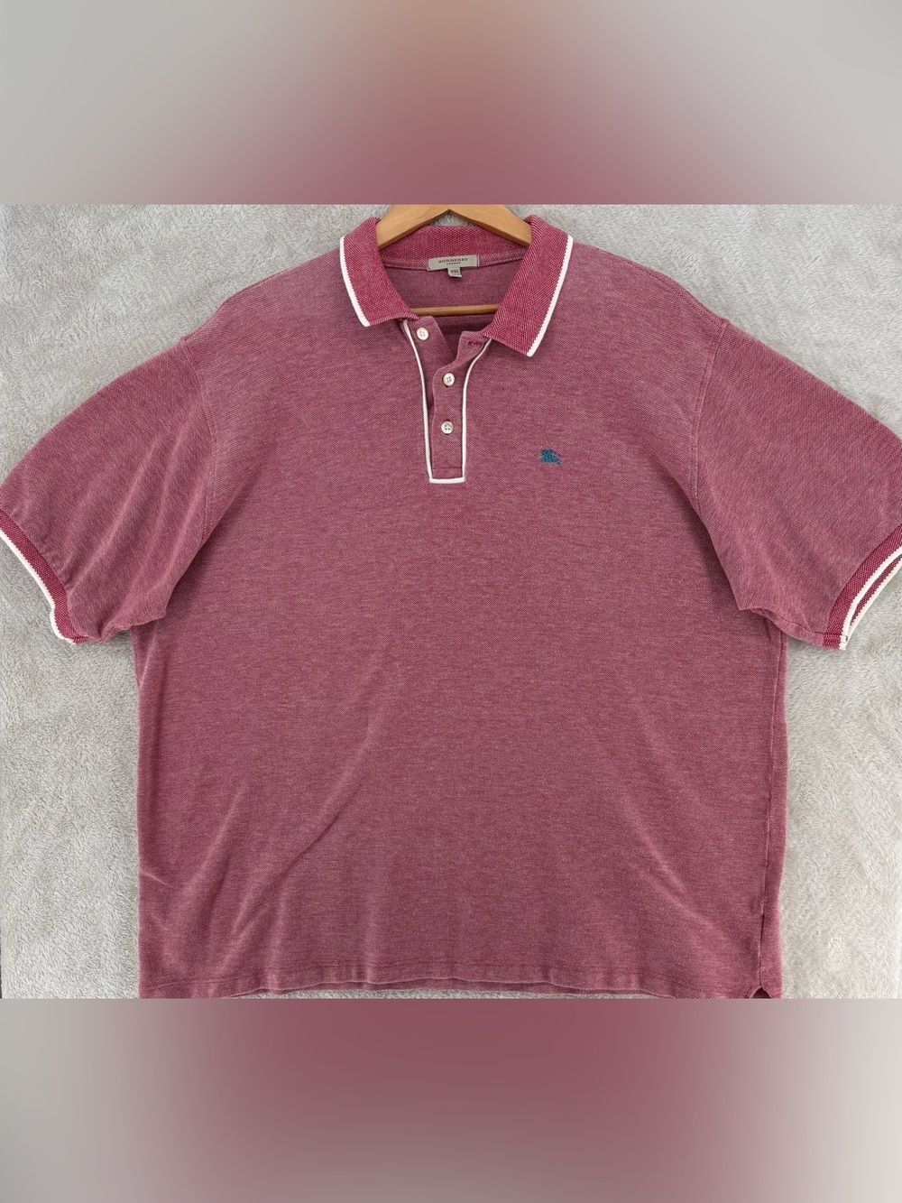 Burberry London Polo Shirt Men's XL Red Nova Check Accent White Trim 100% Cotton